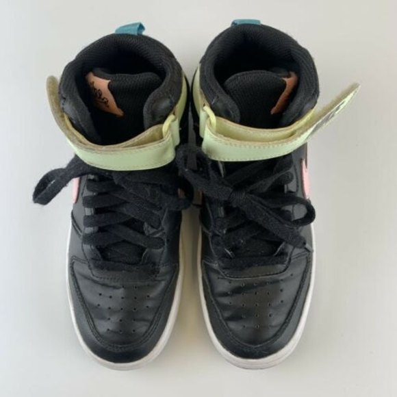 Nike Court Borough Mid 2 Basketball Youth Size 4.5 Black Pink Yellow CD7782-002 - Picture 2 of 10